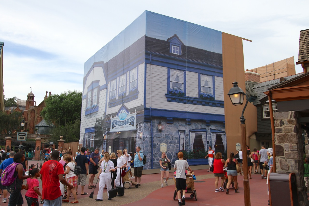 Fantasyland - Yankee Trader shop has been wrapped in a construction scrim