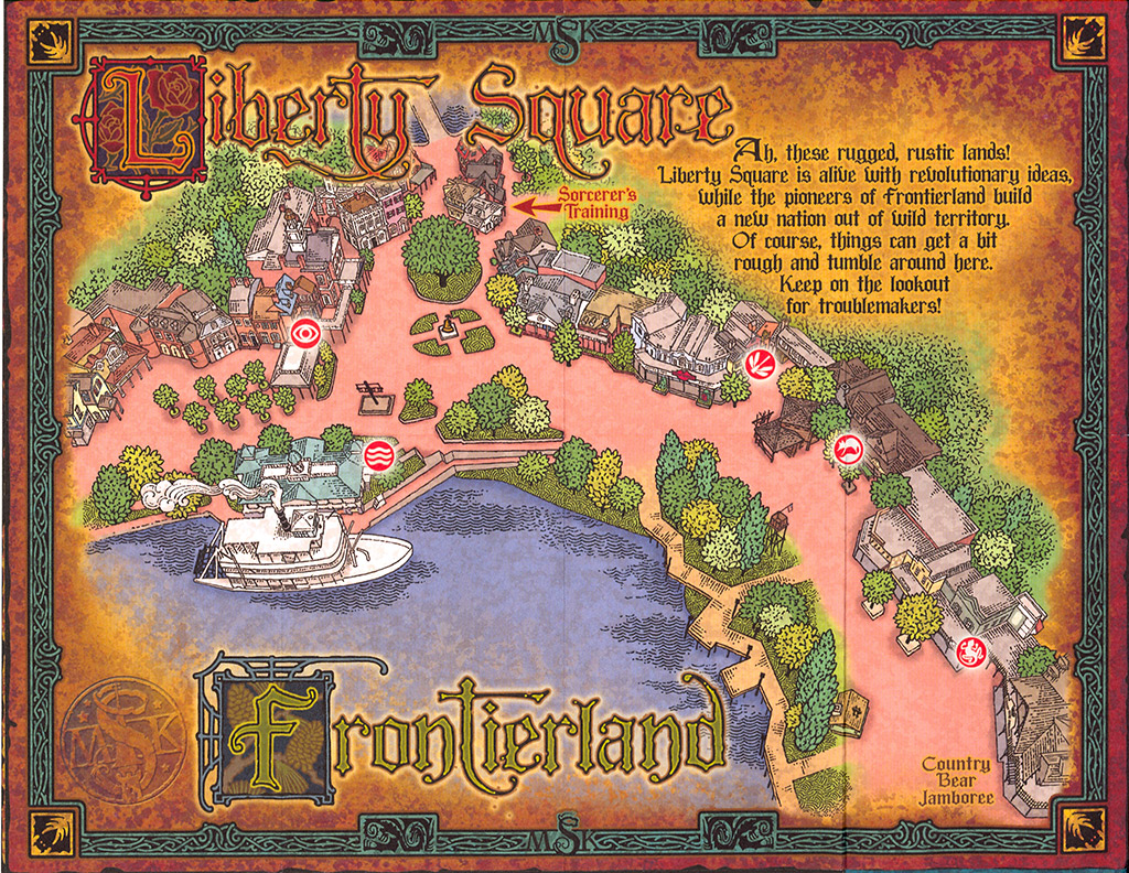 Sorcerers of the Magic Kingdom - Liberty Square and Froniterland portal locations map