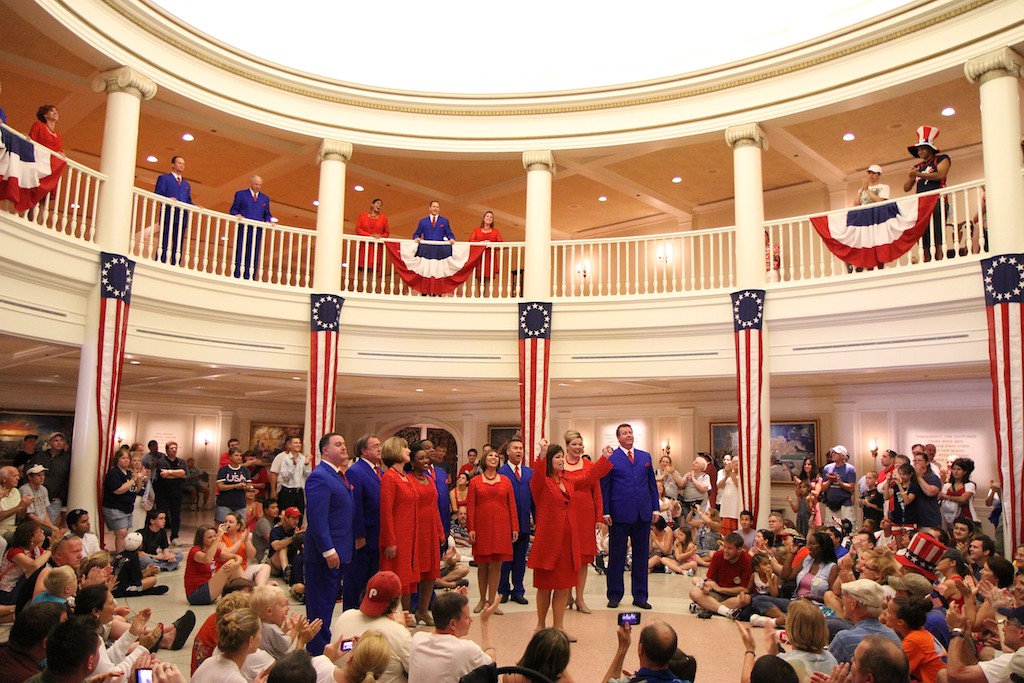 The American Adventure (Pavilion) - Voices of Liberty July 4 show inside the America Adventure Rotunda featuring a shadow choir on the upper level