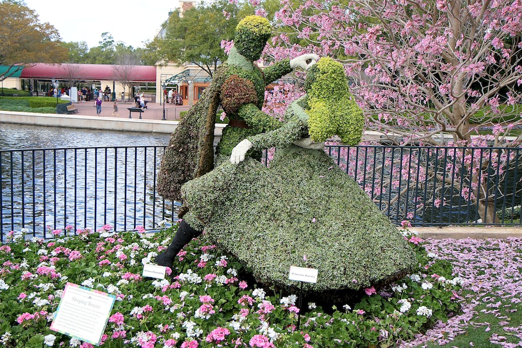 International Flower and Garden Festival - The Disney Couples topiaries along the bridge from the UK to France