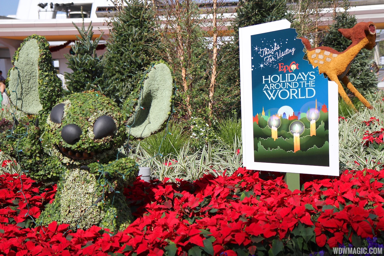 Holidays Around the World at Epcot - Epcot Main entrance decorations for 2012 - Stitch Topiary