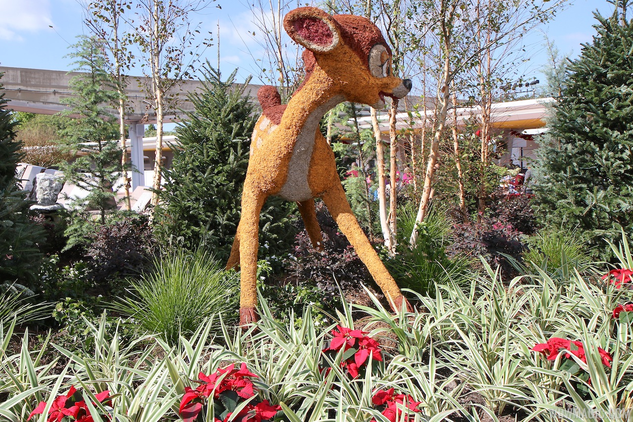 Holidays Around the World at Epcot - Epcot Main entrance decorations for 2012 - Bambi Topiary