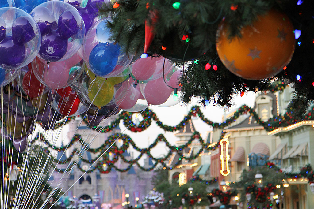 Holidays at the Magic Kingdom - Christmas tree decorations and Main Street USA