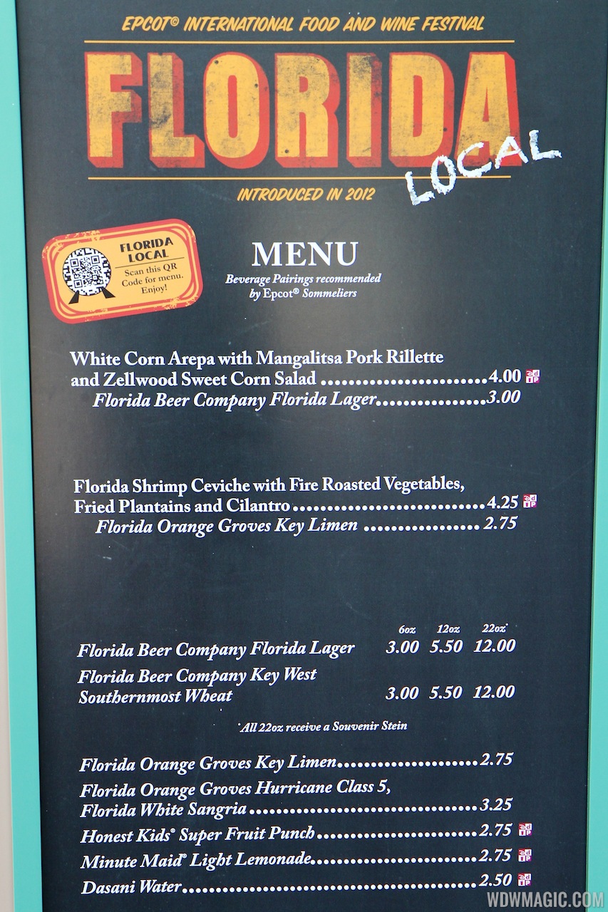 International Food and Wine Festival - 2012 Food and Wine Festival - Florida Local kiosk menu and prices